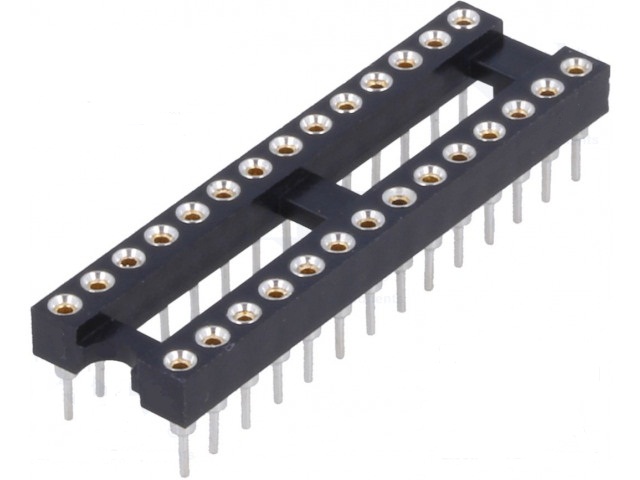Zócalo dip 28 pin torneado, 7,62mm  dorado poliéster ul94v-0, 1a