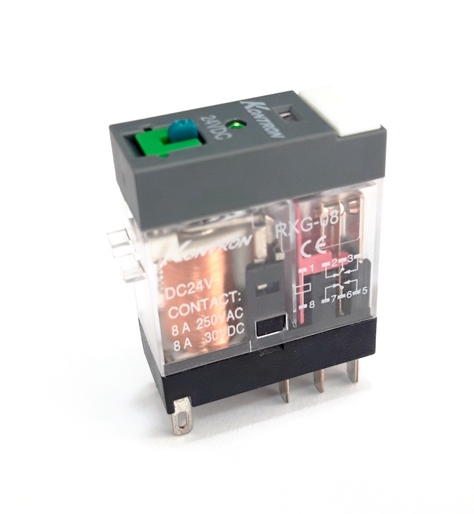 Rxg-08/46.52.9.024 mini-rele industrial dc24v/8a/2cc, ind. mecanico+led 