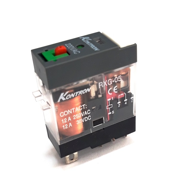Rxg-05/46.61.8.230 mini-rele industrial ac230v/12a/1cc, ind. mecanico +led 