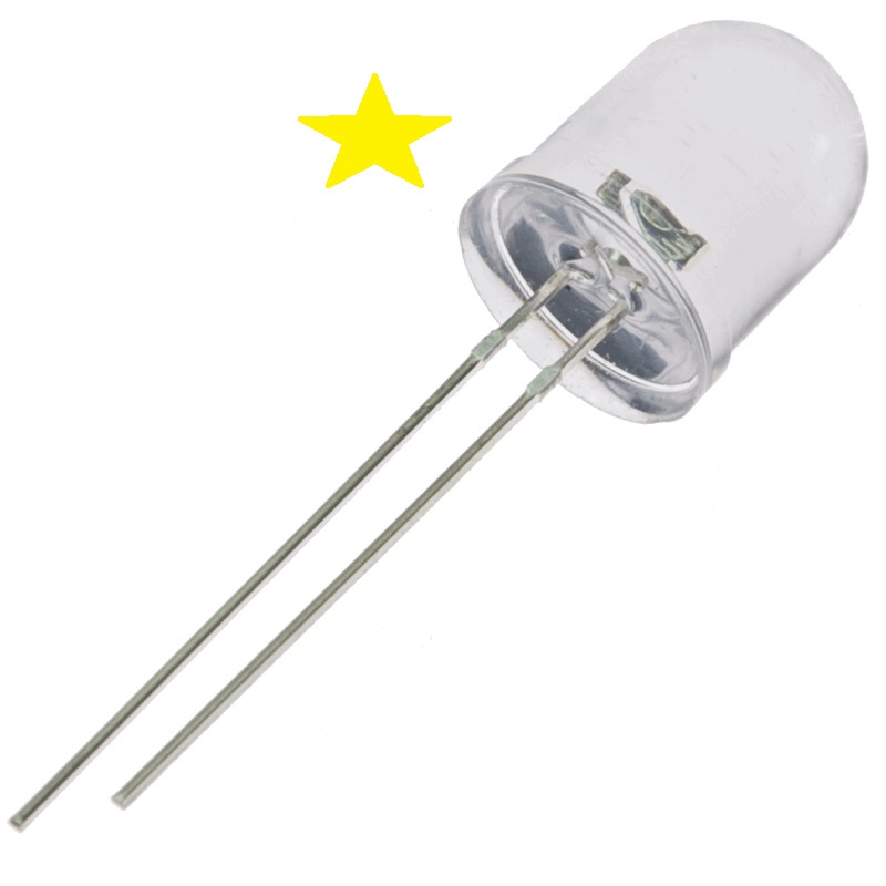 Diodo led 10mm,  amarillo,  900mcd lente transparente