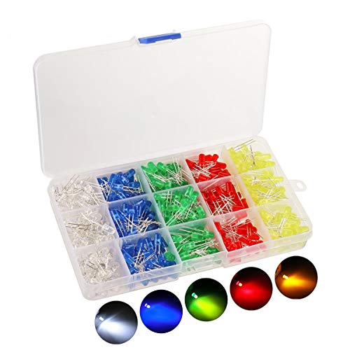 Kit 1000 diodos led 3mm difusos (rojo, amarillo, azul, verde y blanco (200 por color)