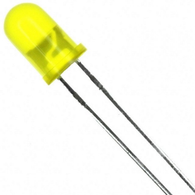 Diodo led 5mm amarillo difuso vcc:2.0~2.2v, 800mcd, patilla corta 