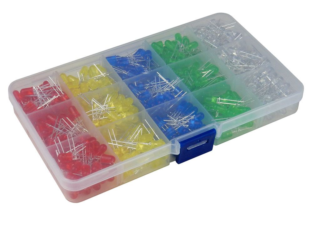 Kit 500 diodos led 5mm difusos (rojo, amarillo, azul, verde y blanco (100 por color)