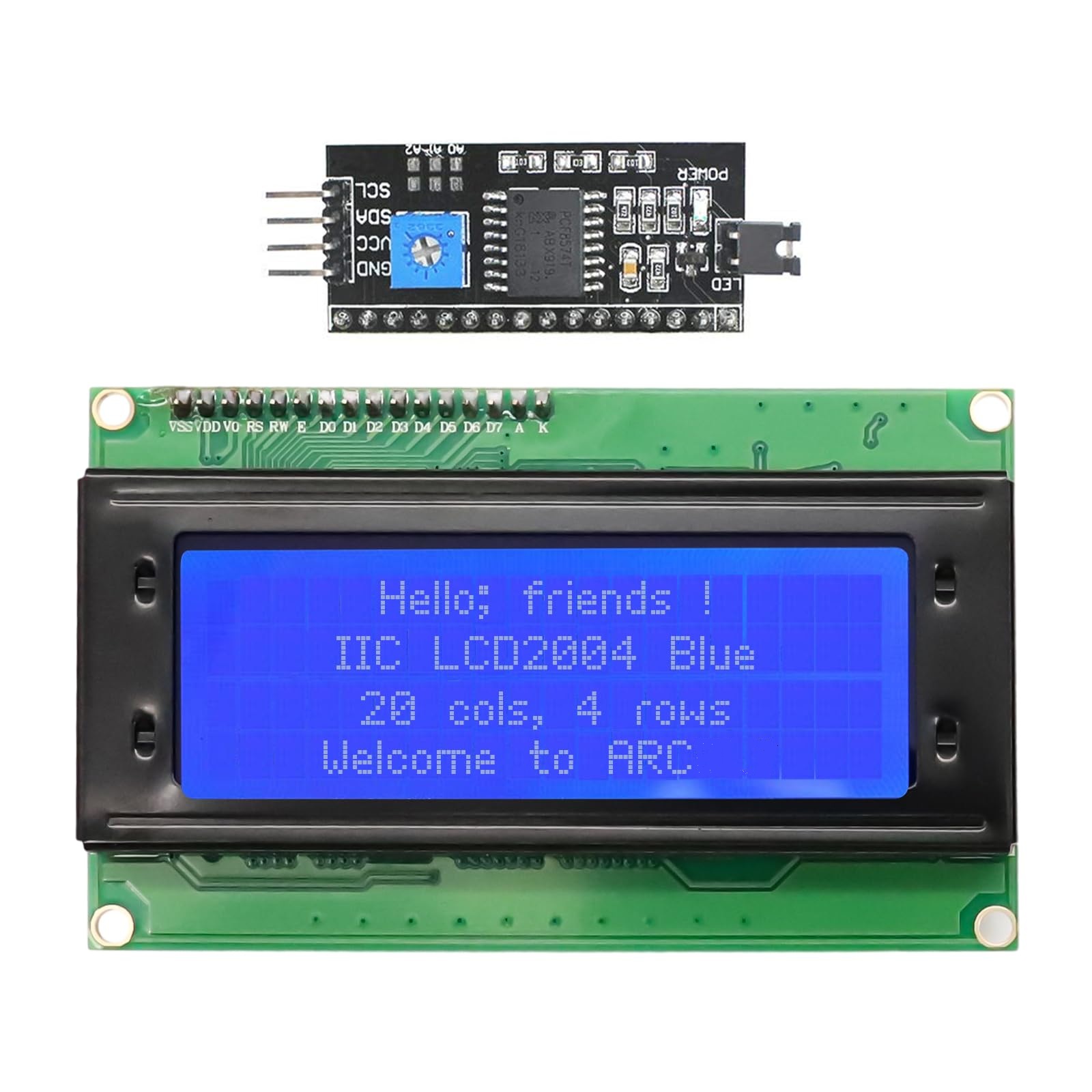 Modulo lcd 2004 5vdc con driver i2c fondo azul (20x4 caracteres)
