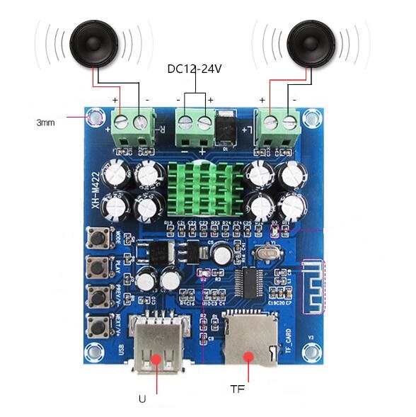 Modulo amplificador tpa3116d2 50+50w bluetooth u disk, tf card player