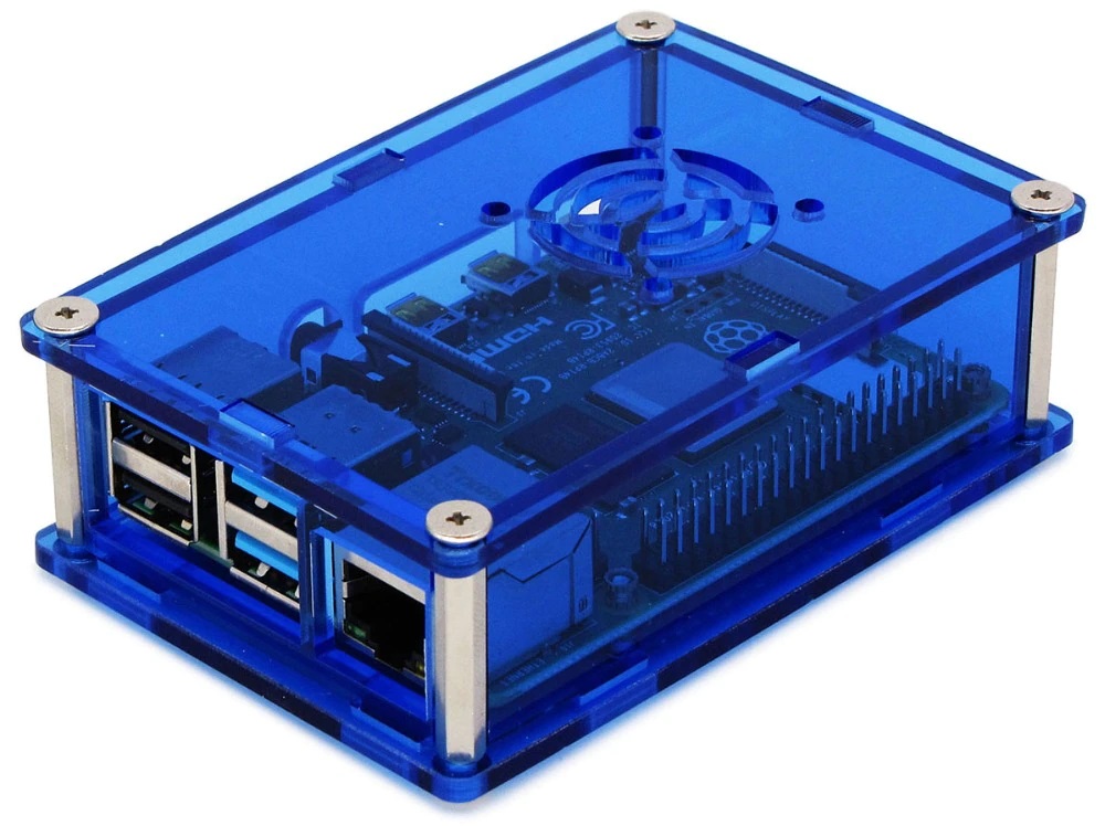 Carcasa acrilica azul para raspberry pi 4 con ventilador 
