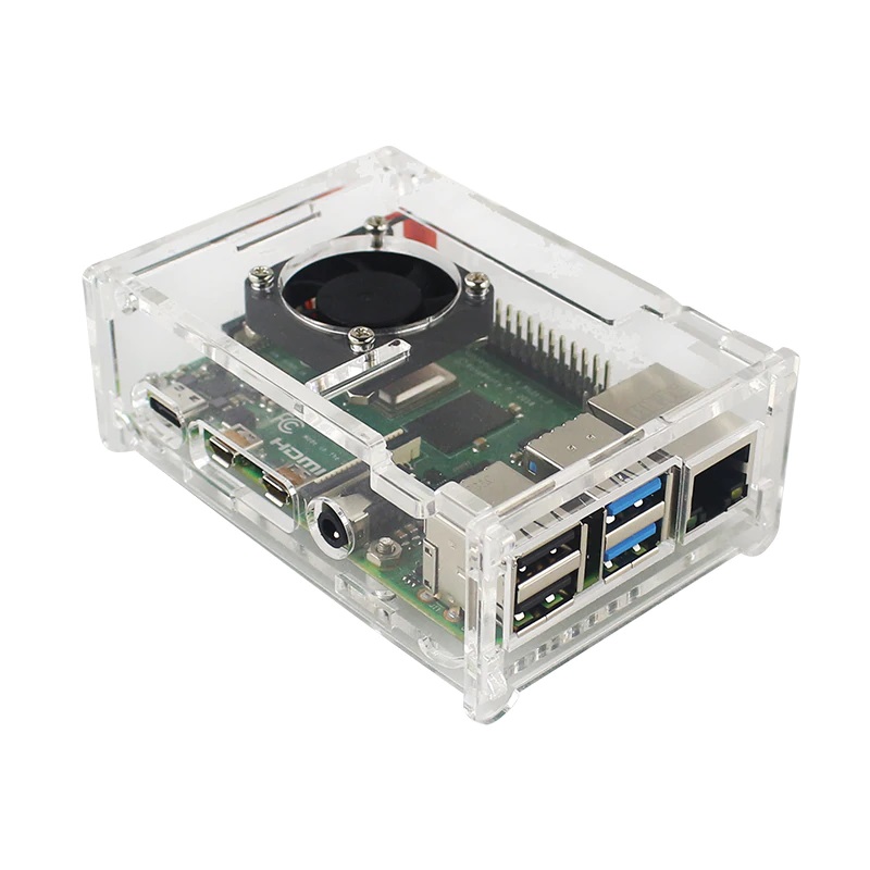 Carcasa acrilica transparente para raspberry pi 4 con ventilador