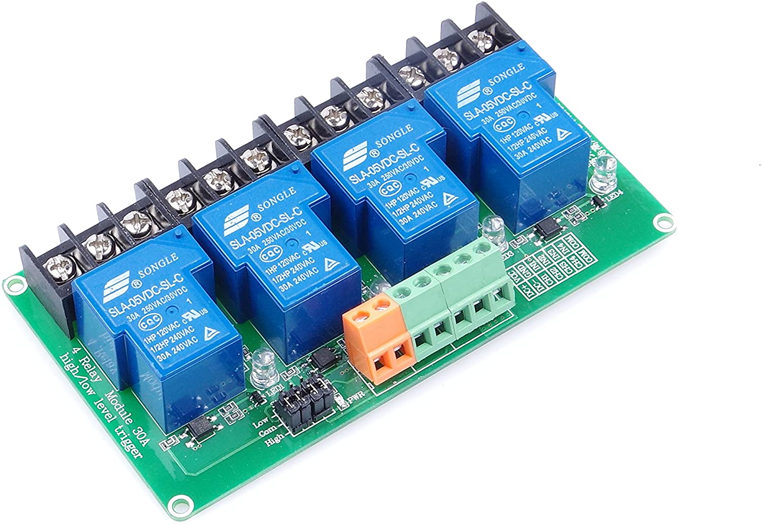 Modulo rele 5vdc/30a 4 canales high/low level trigger