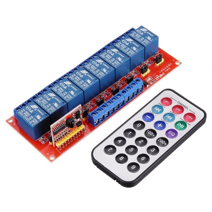 Modulo rele 8 canales con mando a distancia ir dc12v 