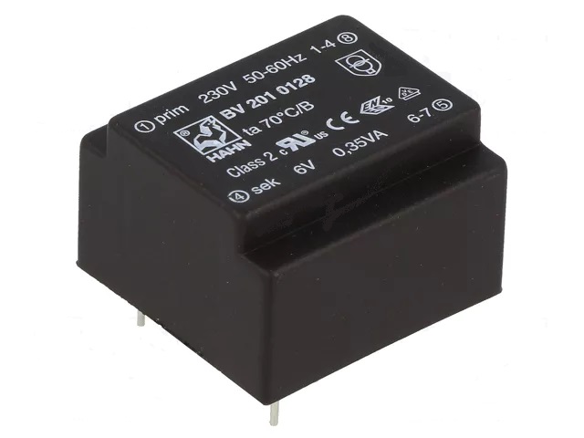 Transformador encapsulado 6v, 0.35va, 230vac
