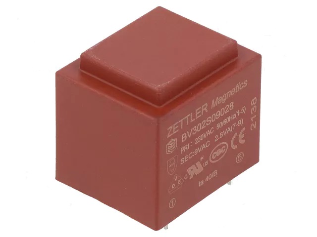 Transformador encapsulado 9v, 2.8va, 230vac