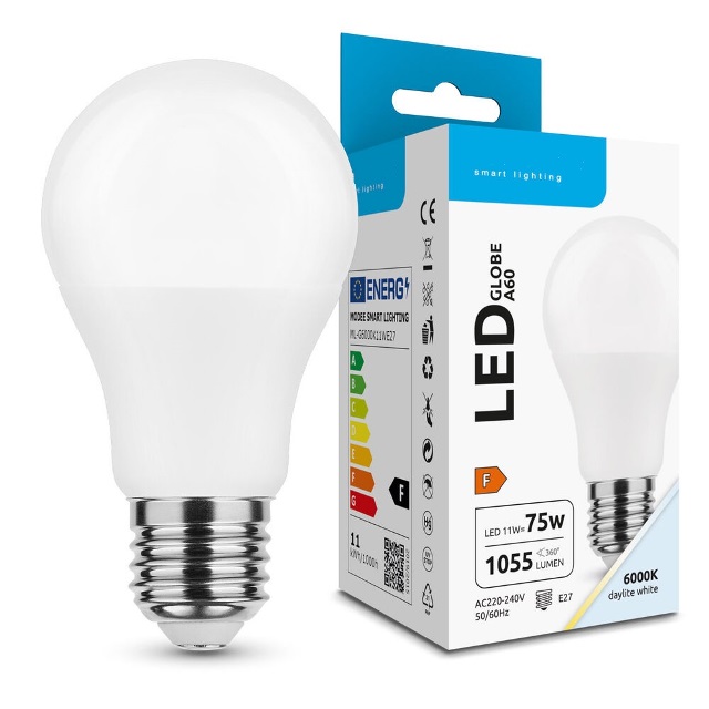 Bombilla led estandar e27, 10w, luz fria, 6400k, 1055lm, 200º 