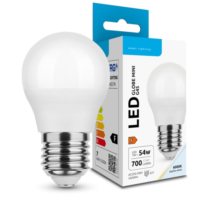 Bombilla led esferica pequeña e27, 7w, 6400k, 700lm, luz fria