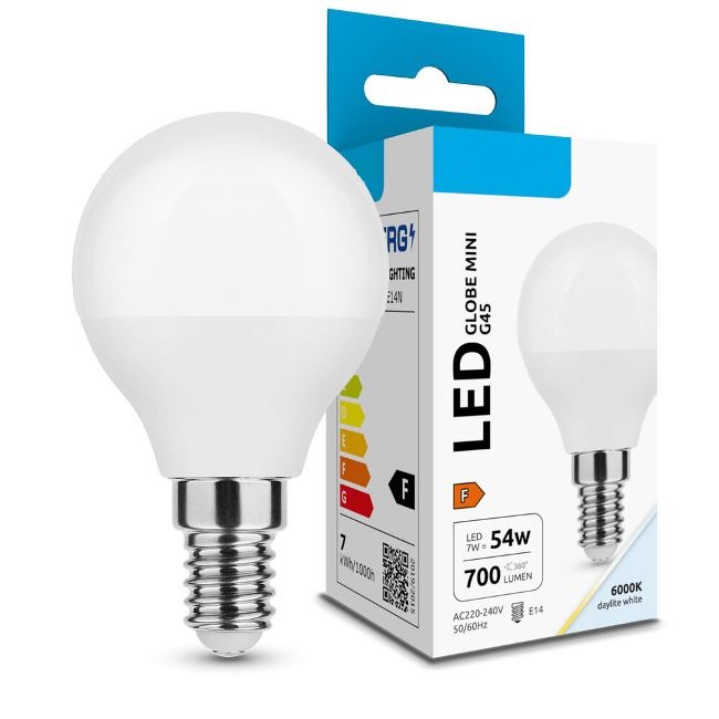 Bombilla  esferica pequeña e14, 7w, 6000k, 700lm, luz fria 