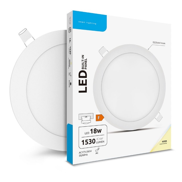 Downlight led 240v, 18w, 4000k, 1530lm, 120º smd2835  corte:205mm