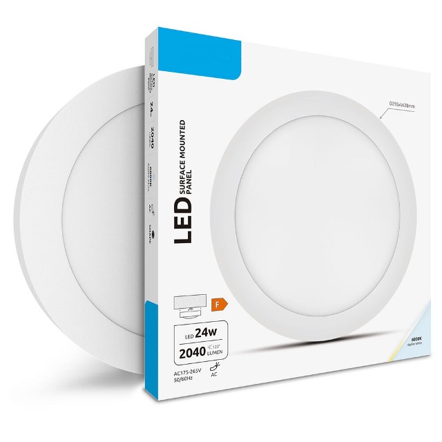 Downlight led superficie redondo 24w, 2040lm, 6000k, 120º,  295x28mm aro blanco