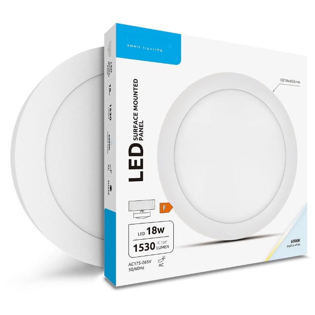 Downlight led superficie redondo 18w 1530lm 6000k, 120º  220x28mm aro blanco 