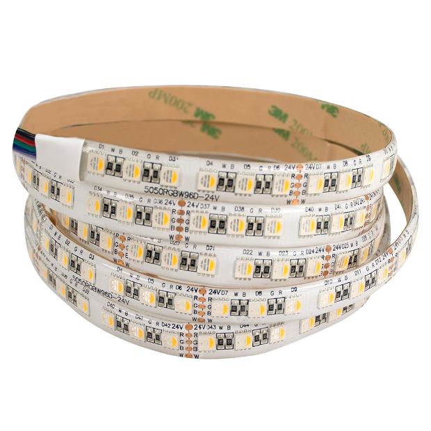 Smd5050 tira led rgb-ww (3000k) 96led/mt, dc24v, ip20, 20w/mt 