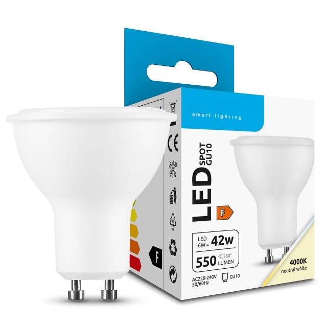 Dicroica led smd gu10 6w, 4000k 110º, 550lm, luz neutra
