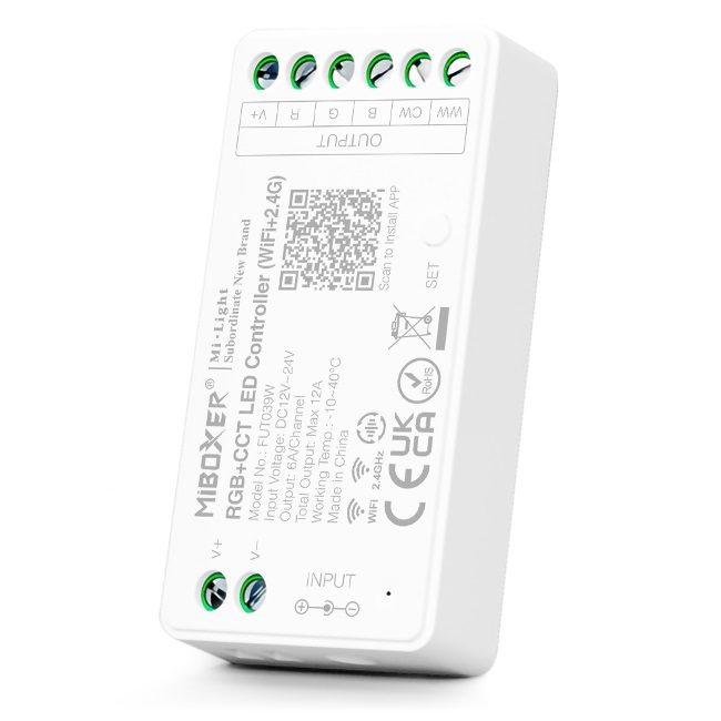 Fut039s controlador rgb-w, rf2.4ghz, dc12~24v, 6a/ch, 12amp. max.