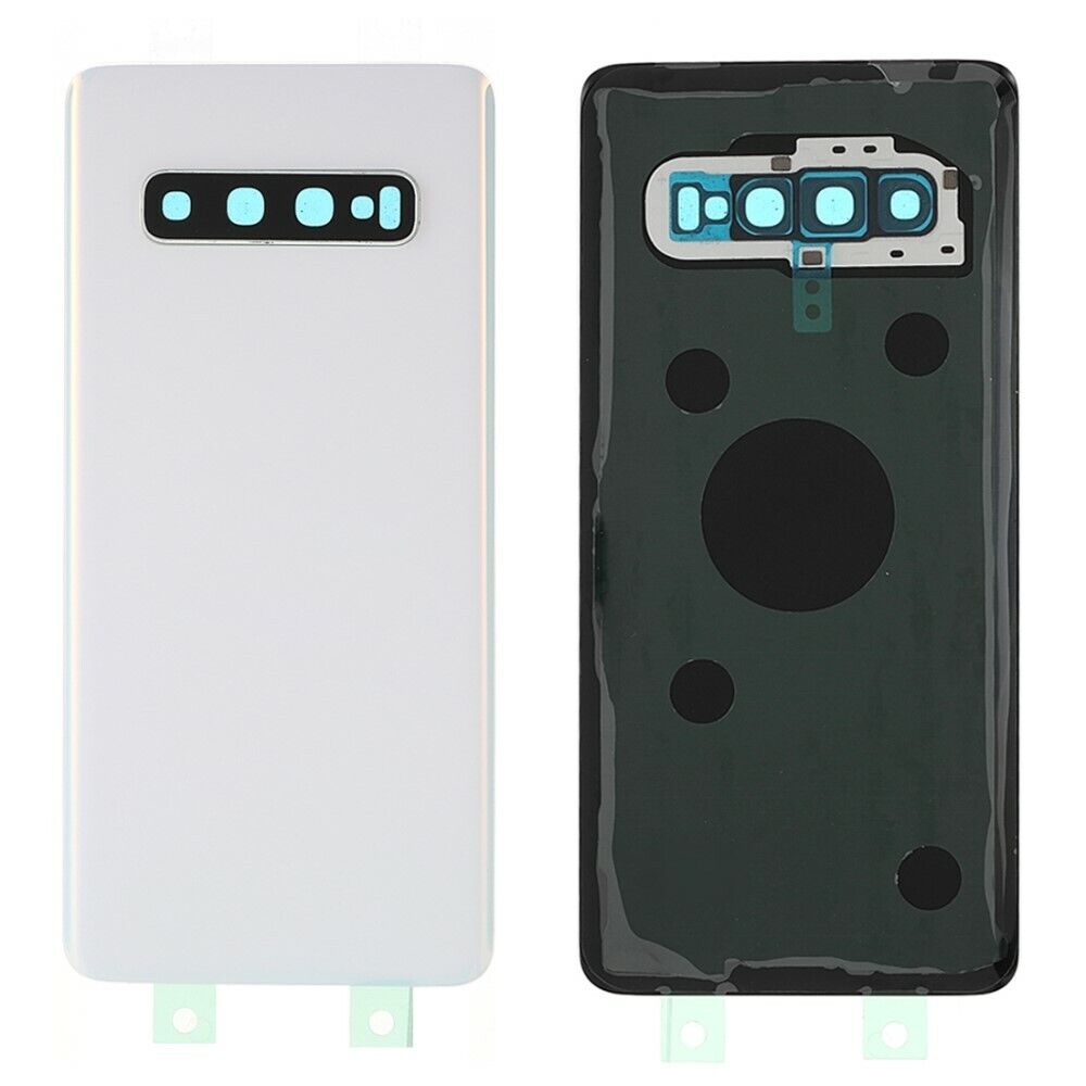 Samsung galaxy s10 - blanco // tapa trasera de la batería con reemplazo de la lente del anillo de la cámara (sin logotipo)