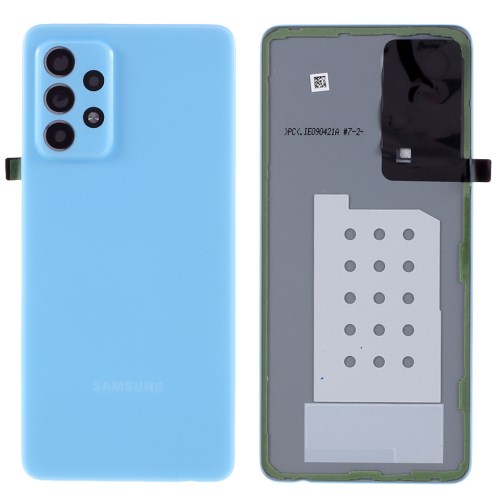 Samsung galaxy a52 4g a525 - azul // carcasa de batería de plástico original con etiqueta adhesiva + lente de cámara