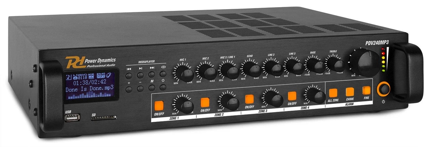 Pdv240mp3 amplificador line 100v 240w 4 zonas