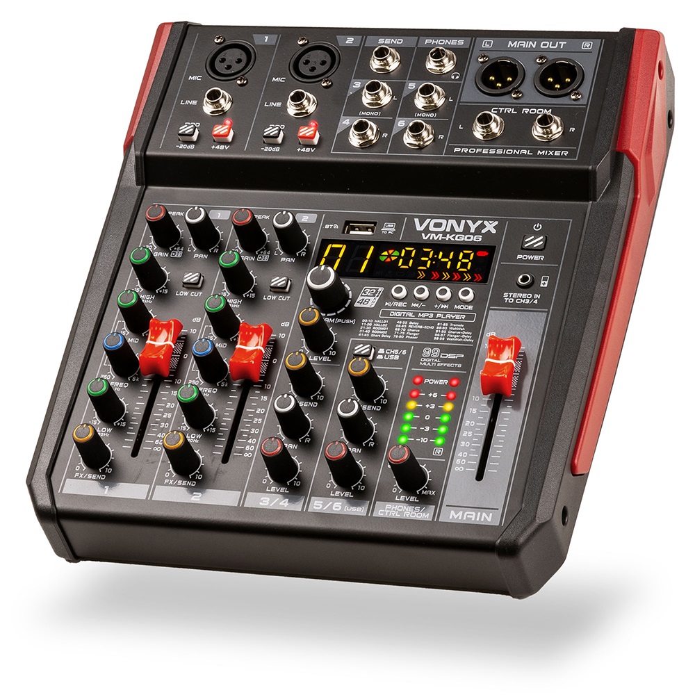 Vm-kg06 mesa mezclas 6 canales directo mp3/bt/dsp/usb/grabacion/fx