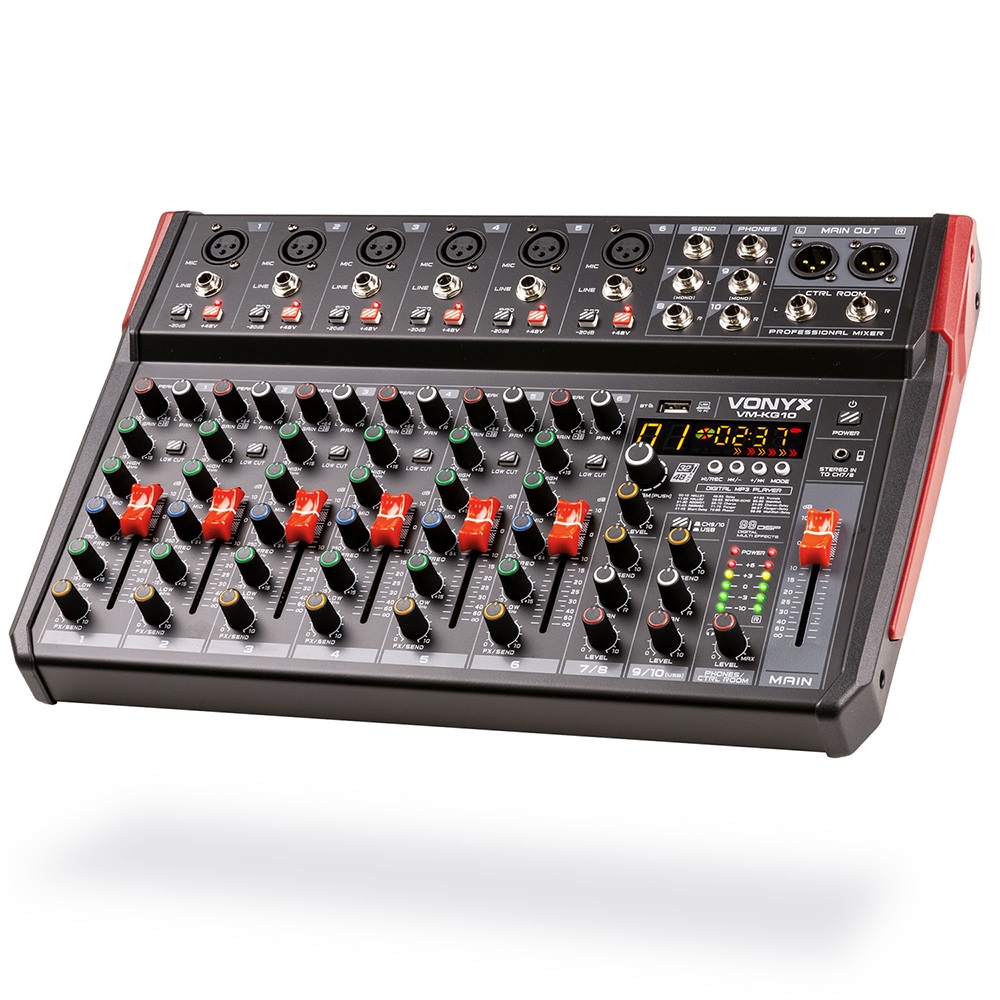 Vm-kg10 mesa mezclas 10 canales directo mp3/bt/dsp/usb/grabacion/fx