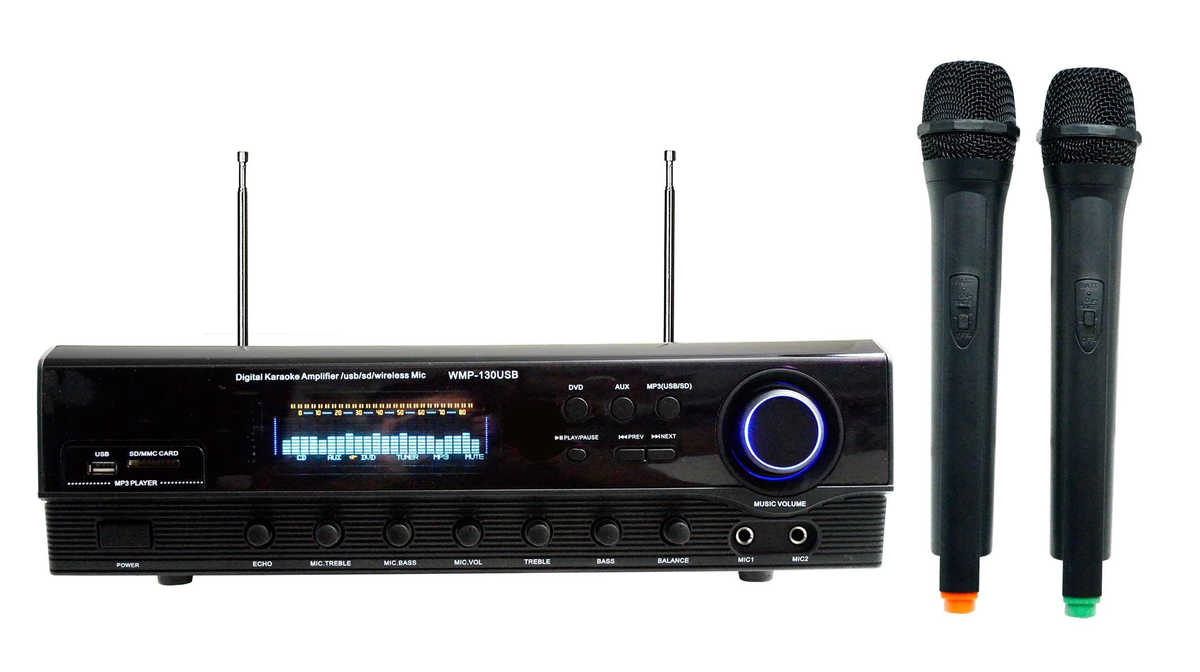 Wmp130usb amplicador con micros vhf 120w 5 entradas