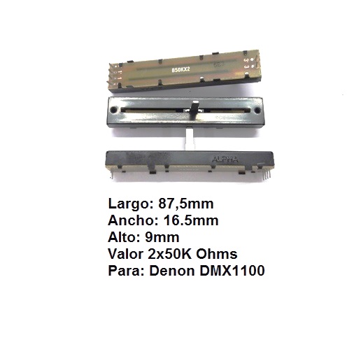 Potenciometro alpha fader b50kx2 para mesa denon dm-x1100/dn-x500 2x50k