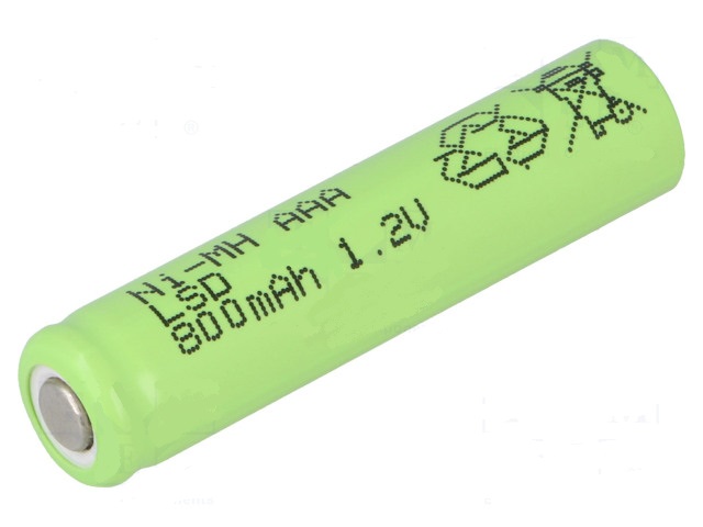 Aaa/r03  bateria recargable 1.2v, 800mah ni-mh ø:10.1x44mm sin teton