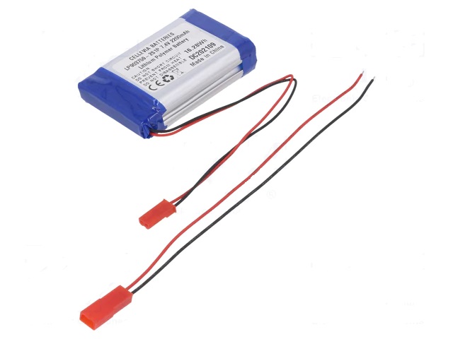 Li-po 7.4v, 2200mah     bateria con cables  18x36x60mm