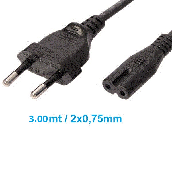 Cable de alimentación tipo philips fig.8 2x0.75mm hq largo: 3.00mt