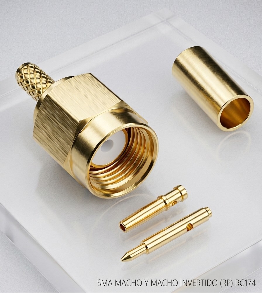 Kit conector sma macho y macho invertido (rp) rg174 de crimpar