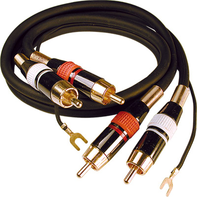2-0365 cable audio ofc alta calidad 2 rca dorado macho a macho + terminal negro 0.5m