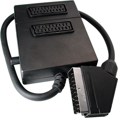 Caja adaptadora euro 21 pines macho a 2 hembra con conmutador =2-0862 
