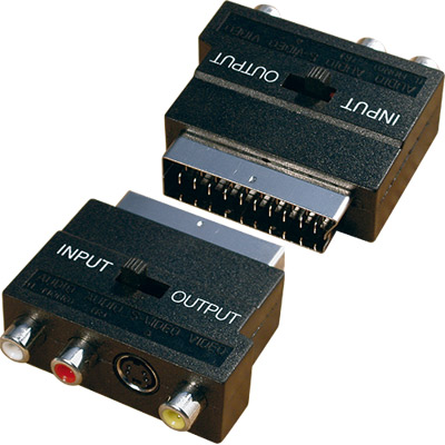 Euro a 3 rca + s-vhs  adaptador vídeo con interruptor in|out