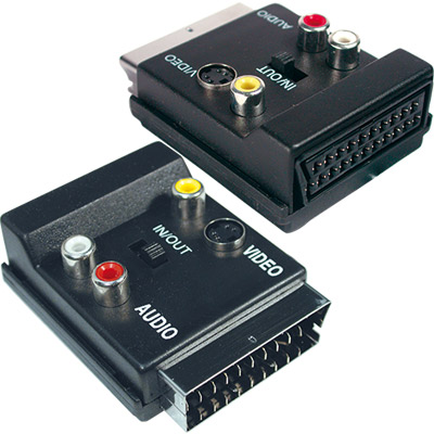 2-0842 adaptador vídeo con interruptor entrada|salida euro macho a hembra + 3 rca + s-vhs