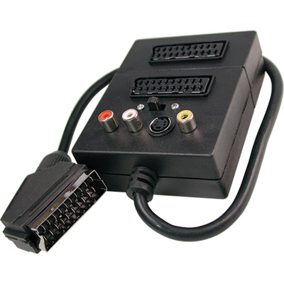 Adaptador vídeo con interruptor entrada|salida euro a 3 rca+s-vhs cable 0.5m