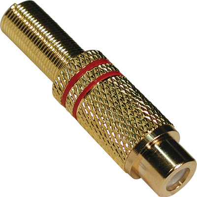 Conetor rca hembra metalico dorado franjas rojas 6mm 