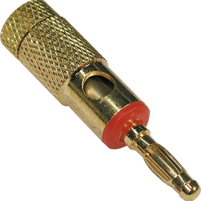 Banana biconexion chapado oro franja roja 5mm 