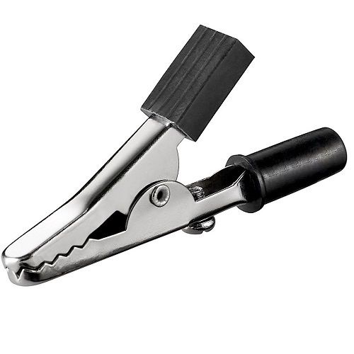 Pinza cocodrilo negra con orificio hembra de 4mm, l:55mm