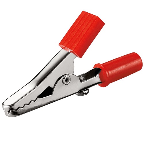 Pinza cocodrilo roja con orificio hembra de 4mm, l:55mm
