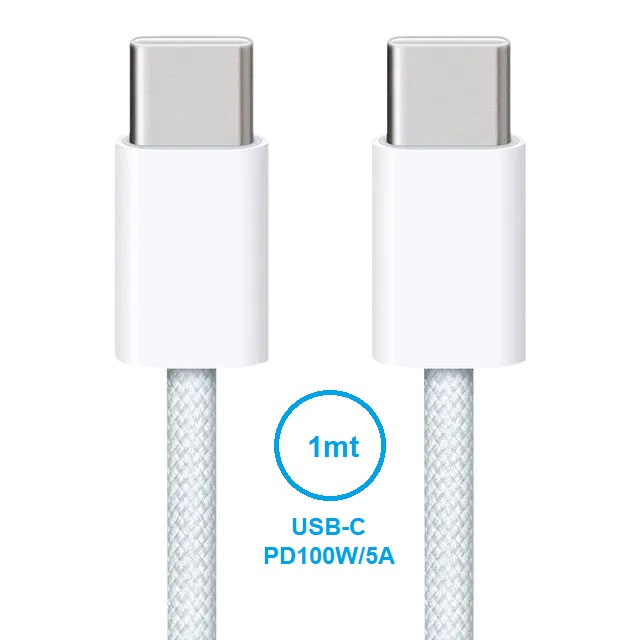 Cable pd100w, 5amp.  usb-c > usb-c macho (solo carga) l:1.00 metro 