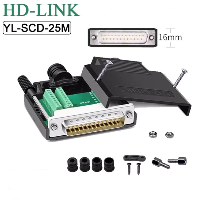 Db25 conector de tornillos hd-link macho de 2 filas y 25 pines