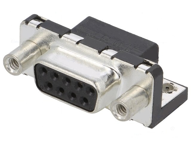 Conector sub-db-9 pin hembra circ. impreso de codo 9.4mm