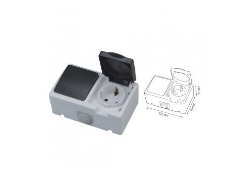 Base sup.  schucko + interruptor ip54, 250v, 16amp.