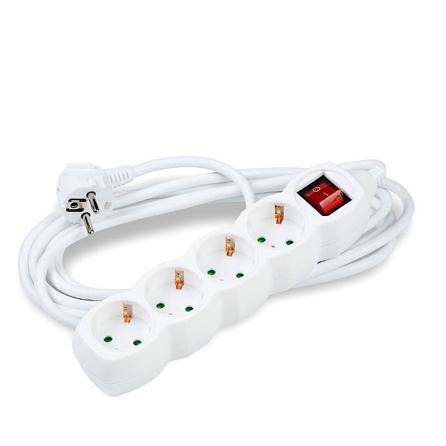 Prolongador 4 vias con interruptor 3x1.5mm 16 amp., cable de 1.5mt 