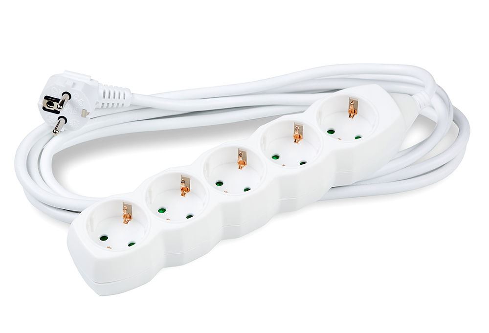 Prolongador 5 vias con cable 3g1.5 largo 1.5metros sin interruptor